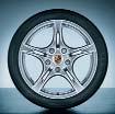Wheel/tyre set Wheel dimensions (offset (ET) in mm) & tyre specifications Part number for wheel and tyre set for vehicles without/with Tyre Pressure Monitoring (TPM) 18-inch Cayman S II wheels with