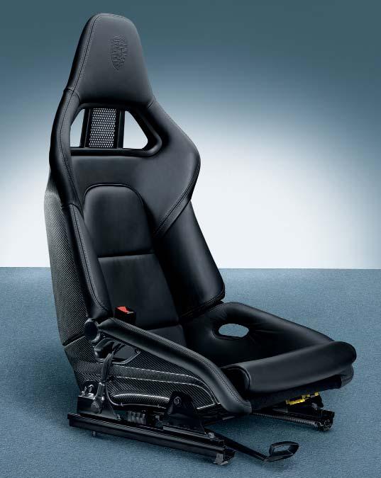 Available in black leather with embossed Porsche Crest on the headrest, or in black flameresistant material.