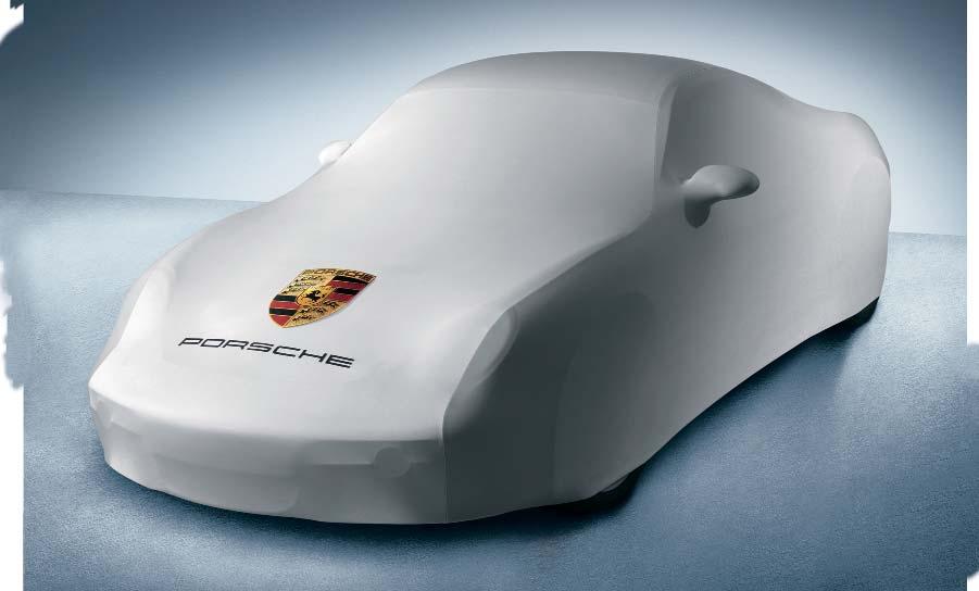 Indoor car cover Outdoor car cover Tailored outdoor cover in silvercoloured fabric with Porsche Crest and logo.