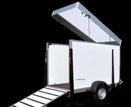 Single-axle plywood box trailer with wood/aluminium cover With a practical wood/aluminium cover for multifunctional use 7 1 V drawbar, hot-dip galvanised 2 13-pin plug with reversing light 3 Floor