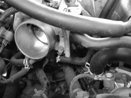 e) Disconnect the water bypass hose from the bottom of the throttle body.