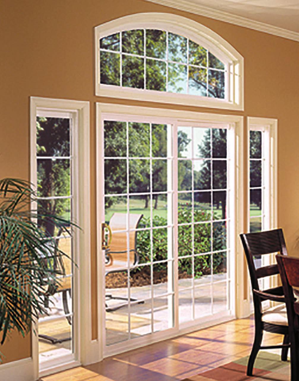 BRAND SUMMARY Vinyl Sliding Patio Doors manufactured by Pella Corporation feature an extruded, rigid PVC (polyvinyl chloride) frame and sash with heat-fused mitered corners for a fully welded corner