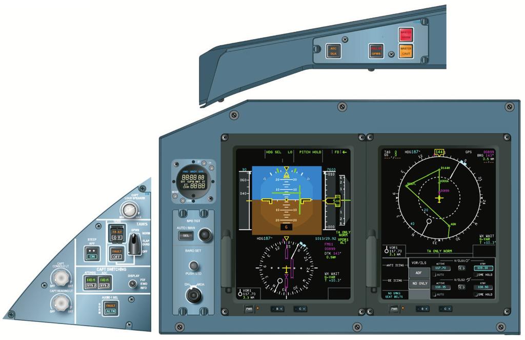 Systems 42/72-600 TAWS GPWS switch and associated lights: ON: All basic GPWS modes are operative FLAP OVRD: In reduced flaps landing, to inhib the mode 4 alert OFF: All basic GPWS modes inhibited.