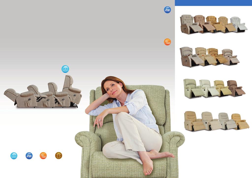 Comfort ZipSPEED delivery on 17 recliners Our most popular recliners are all available on our ZipSPEED express delivery service in a choice of over 100 fabrics or 27 fine British leather hides.