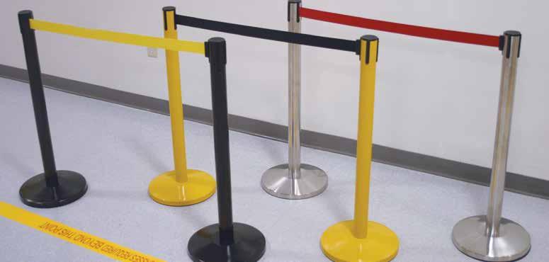 Post Barriers Barriers & Barricades 7 Retractable Belt Tape Barriers Connect belt tape in any combination of posts and wall mounts to control pedestrian traffic indoors.