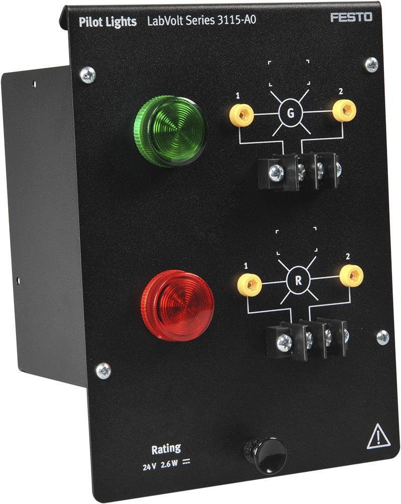 Pilot Lights 24 V dc 3115-A0 The Pilot Lights module consists of two low-power electric lights. One light is green while the other is red. Both lights are rated at a voltage of 24 V.