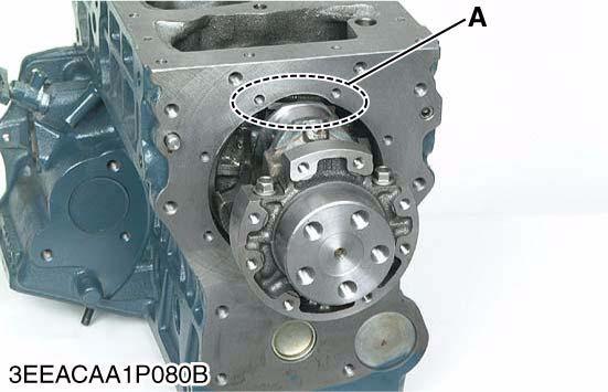 Install the crankshaft assembly, aligning the screw hole of main bearing case screw 2 with the screw hole of crankcase.