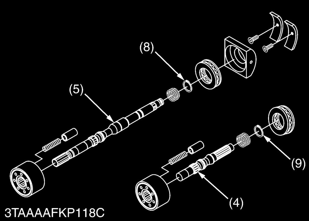 Remove the cir-clip (9) from the HST mor shaft (4). 3.