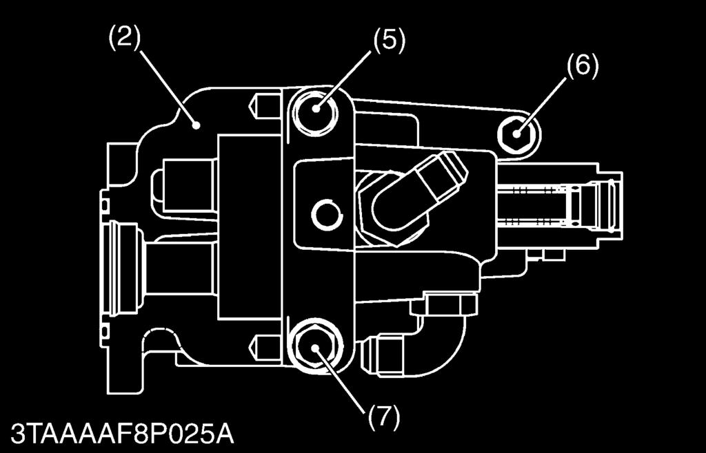 HYDRAULIC SYSTEM Hydraulic Pump 1. Disconnect the mower linkage (4). 2. Remove the lift arm LH (3). 3. Remove the hydraulic pipes (1). 4. Remove the hydraulic pump (2).