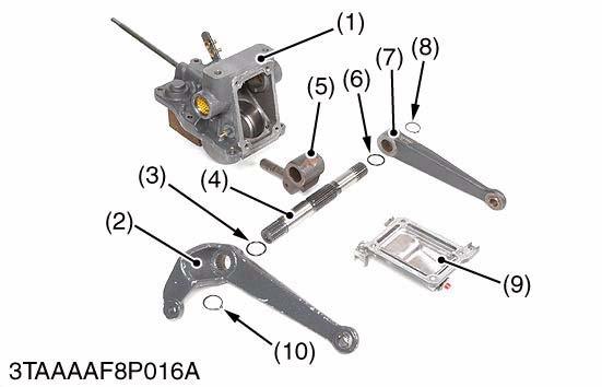 (When reassembling) Align the alignment marks of the hydraulic arm (2) and hydraulic arm shaft (4).