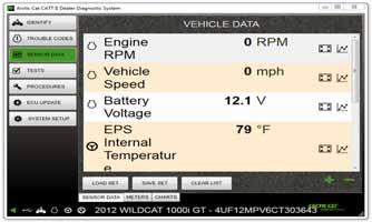 SENSOR DATA Screen When the SENSOR DATA Screen is opened, the default tab is SENSOR DATA. Under this tab, you can view voltage or physical values for various sensors on the vehicle being serviced.