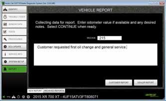 CATTII-071 Once the data has been collected you can choose to create a CUSTOMER REPORT or a DEALER REPORT.