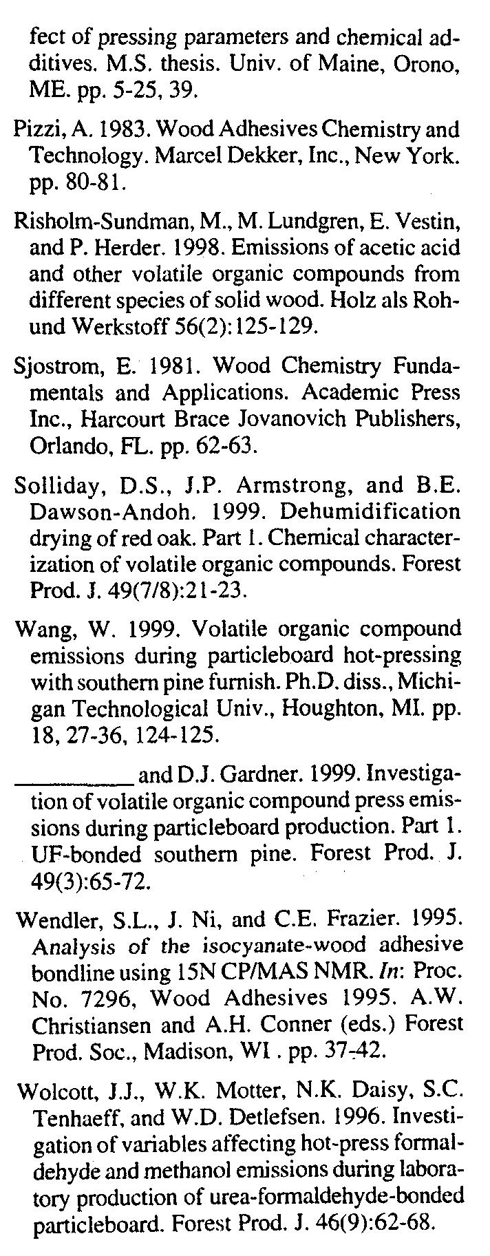 TABLE 10. Comprison of formldehyde press emissions between hrdwood (HW) nd softwood (SW).