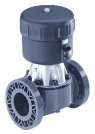 /-way Diaphragm Valve with plastic body, pneumatically operated, - pplications with aggressive media Flow-optimised body with zero dead volume Self-draining installation possible