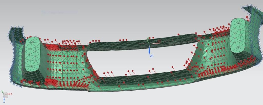 Boundary conditions have applied to carry out tensile test on bumper model. Meshed model is shown in figure 3.