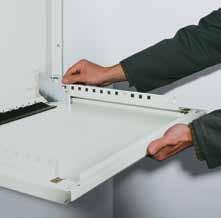 Slide the floor into the longitudinal slits provided and secure it with corner connectors, which are then fastened into place by screws Erect the vertical
