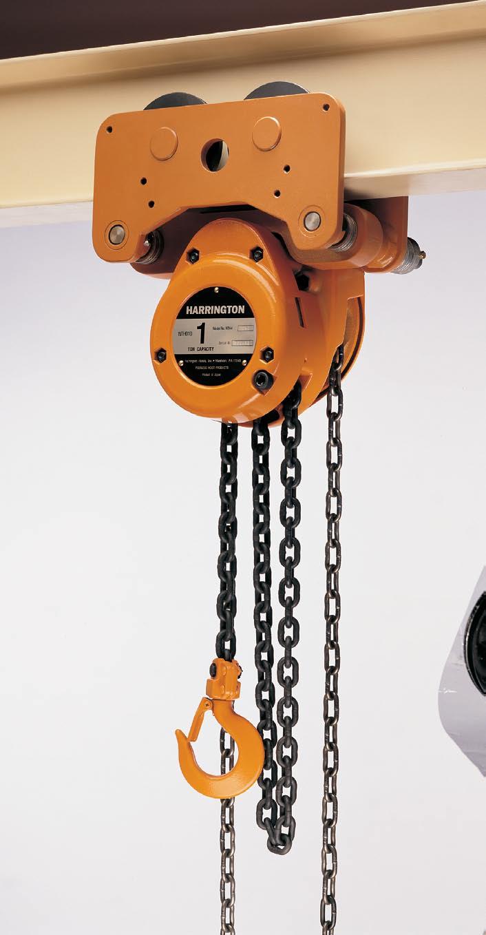 NTH Low Headroom Trolley Hoist 1, 2, 3, and 5 Ton capacity Harrington s NTH low headroom trolley hoist combines economical, trouble-free CF hoist performance with the space savings of an integral
