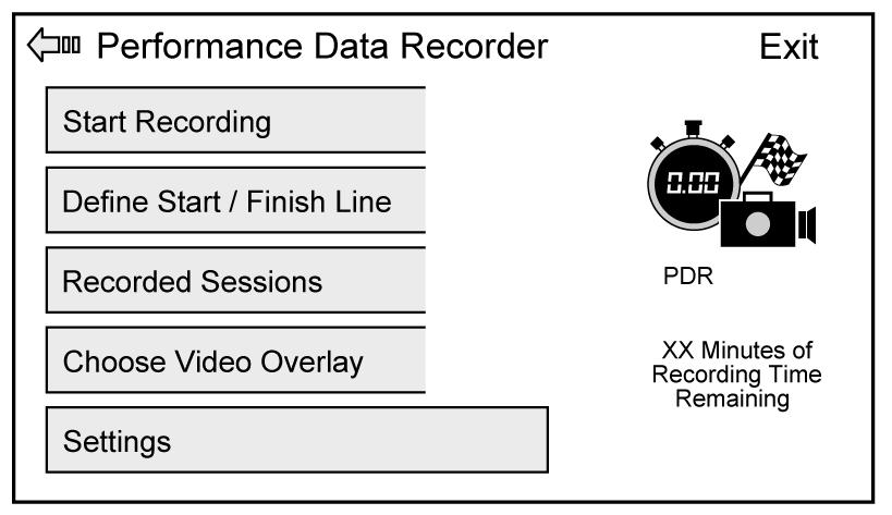 Touch the PDR icon to access the PDR menu. The options displayed are: Start Recording Infotainment System 9 To delete a recording, go to the Recorded Sessions menu and touch z next to the item.