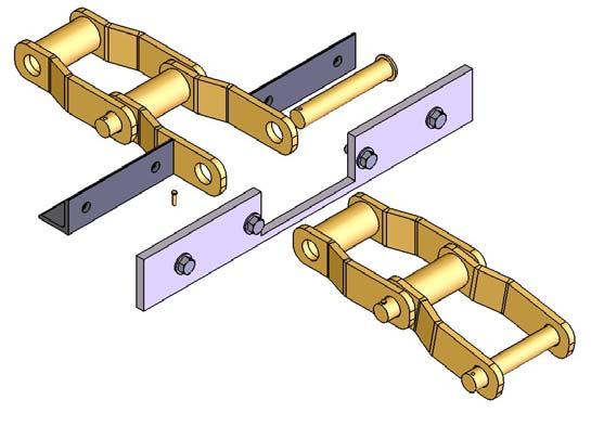 3.2.5 CONVEYOR CHAIN & FLIGHTS 19 Connecting pin T head cotter pin Attachment angle The bottom surface of UHMW flight is called the Carrying side The chain installed direction of travel is called the