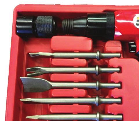 UNIVERSAL 9 AIR HAMMERS TOOLS UT9925BK PISTOL RECOILLESS AIR HAMMER KIT Kit contains fi ve chisels: 902, 907, 909, 910, 912 (see page 37) Includes H0045B non-turn quick change retainer and 512