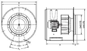 Access hatch to the motor for facilitating connections. Squirrel-cage Staardized asynchronous motor with IP-55 protection a H-class insulation, F h type.