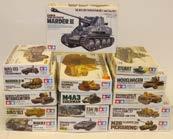 172. Tamiya Military Model Kits, A boxed collection of 1:35 scale German and Allied world war II military vehicles including armoured, cars, tanks, field guns and others, some with factory sealed