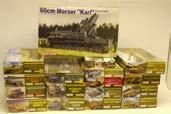 Italeri and Academy Military Model Kits, A boxed collection of 1:35 scale German and Allied world war II military vehicles including armoured, cars, tanks, field guns, figures, and others, some