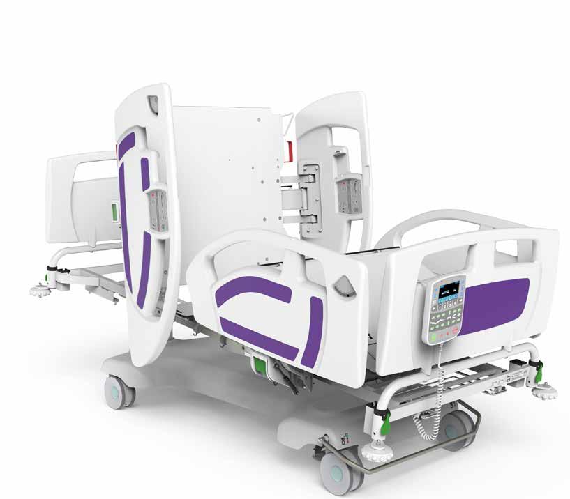 Standard functions include auto regression for pressure reduction in the femoral and leg sections, and cardiac chair position for improved patient comfort.