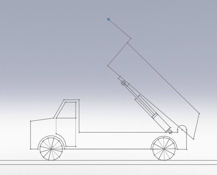 In the sketch of the Model Truck shown the location and size of the piston and cylinder will be important for the tipping