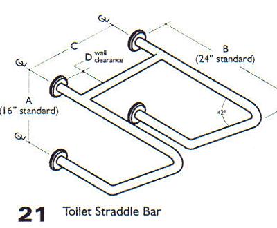 21 - STAINLESS STEEL - Toilet Straddle Bar Diameter: (22) 1 1/4, (52) 1 1/2 Length: (1624245) 16 x 24 x