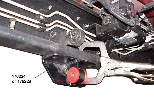 5) Rotate aft brace assemblies up and secure the brackets to the transmission crossmember with c- clamps. Remove the aft braces and mark the mounting hole locations on the bottom of the crossmember.