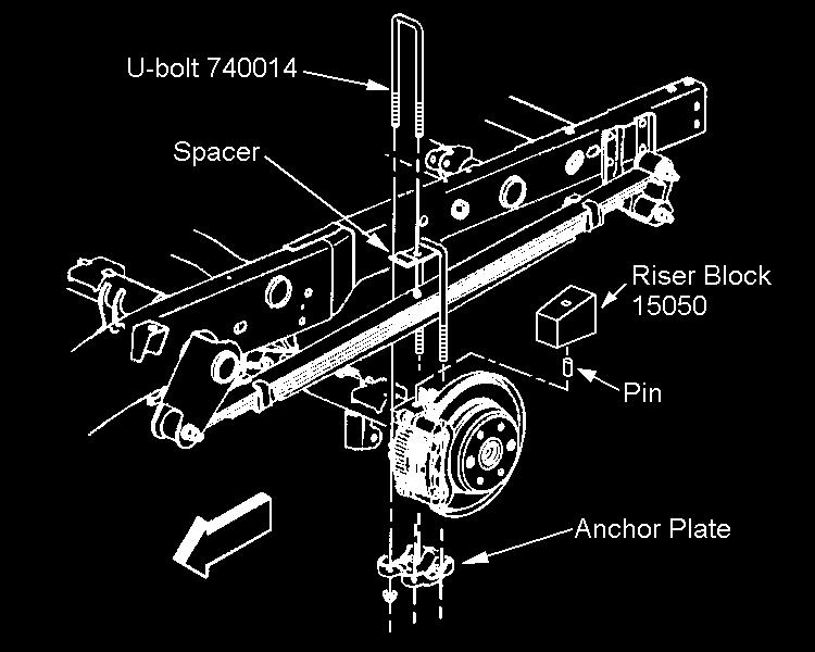 3) Raise the drive shaft and attach the spacer to the support bracket with the hardware from kit 860441. Tighten bearing and spacer hardware to 30 ft. lbs.