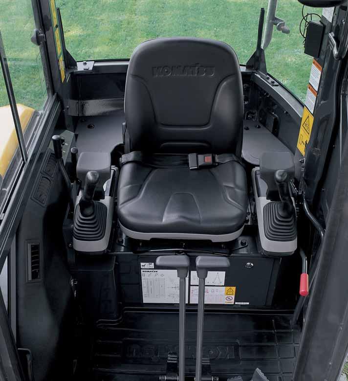 PC27MR-2 M INI-EXCAVATOR OPERATOR'S ENVIRONMENT The spacious cab has been developed with exceptional care for details, making the work environment noiseless and comfortable.