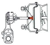 (k) Exhaust air pressure from service brake chamber and with air pressure still applied to the spring brake, tighten the release bolt until it is seated against the head insert and torque to 35-45