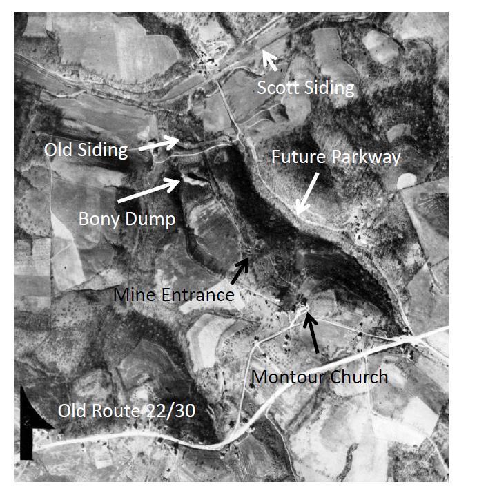 A 1938 aerial photograph shows the mine not long after