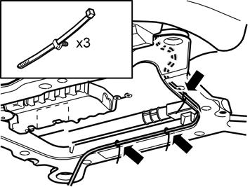 44 Take a clip from the kit. Press it onto the edge of the subframe near the front of the link arm nuts as illustrated.