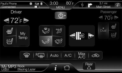 Climate Controls Touchscreen features (if equipped) Press the lower right corner ( ) on the touchscreen to access these features. 1 11 2 10 3 4 9 8 7 6 5 1.