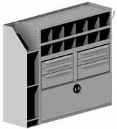 Parts Drawer / Bin Module Includes fixed divider shelf, lockable storage door, () three drawer cabinets, and triple hook.