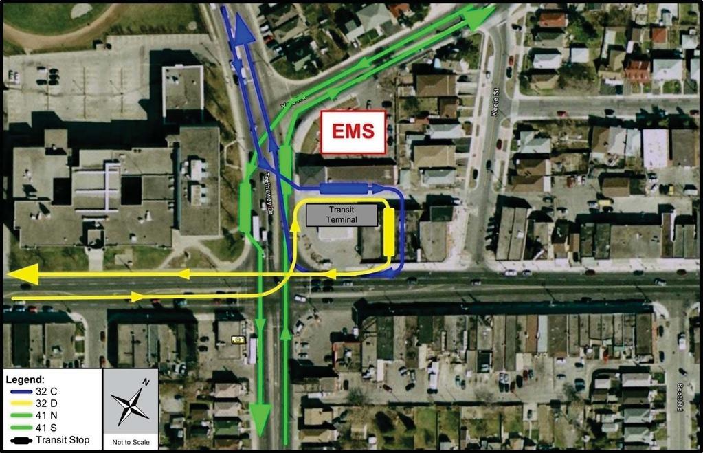 northbound right turn on red at Trethewey Drive and Yore Road will be prohibited to limit the number of vehicles stopped on Yore Road when the Yore Road terminal access signal is activated.