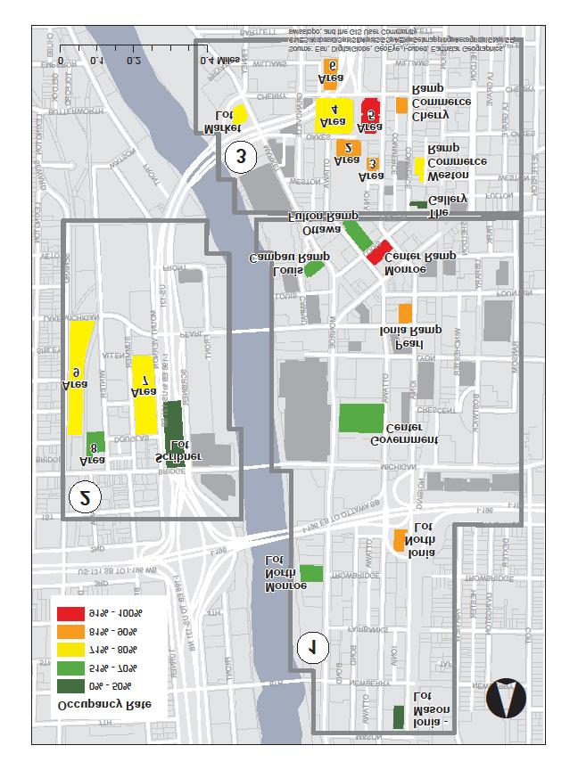 Figure 6: Off-Street Weekday Peak Parking Demand by Facility *Ramps & Below Grade facilities: City of Grand Rapids counts, as seen in Peak