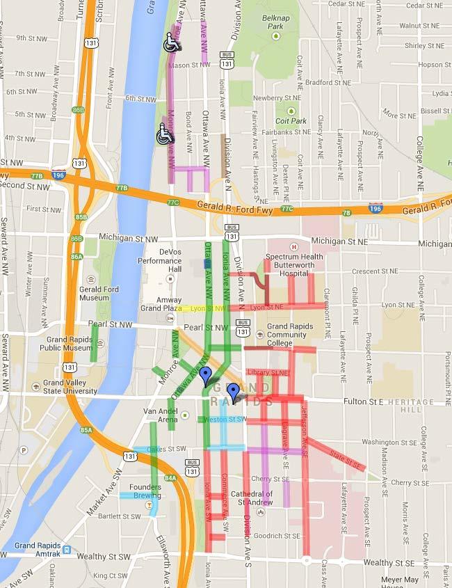 A4 On-Street Parking Metered parking is present within a large amount of the downtown Grand Rapids area, with