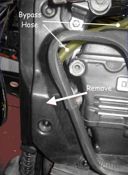 Figure 4: Left radiator shroud near left front of engine that needs to be removed for kit installation.
