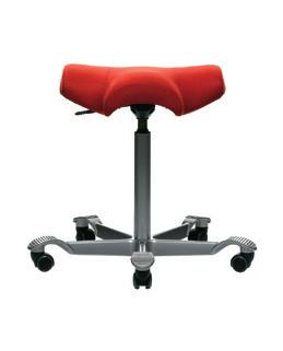HÅG Capisco: Saddle Seats, in Momentum Insight Real Red; Rylee Tables by izzy: height-adjustable;