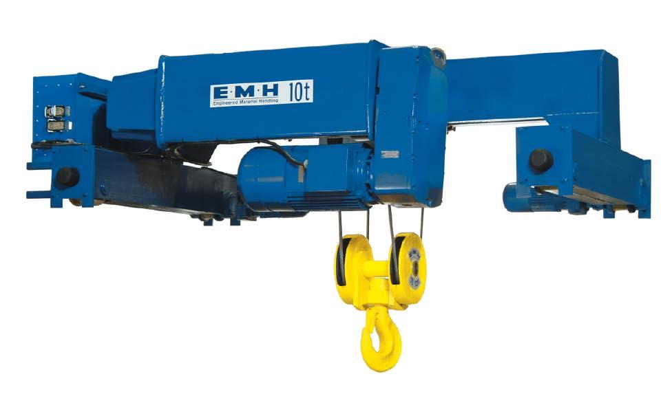 Top running, double girder with dual motors, capacities to 50 tons Model SU Monorail hoist for