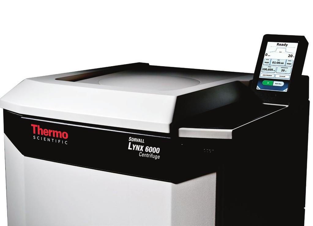 Thermo Scientific Sorvall LYNX Superspeed Centrifuge Series Exceptional performance meeting evolving application needs, from academic research to production facilities, with up to 100,605 x g, and up