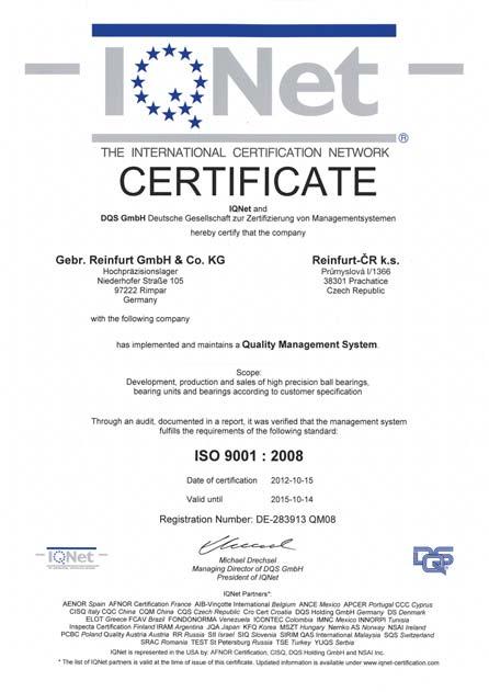 Our integrated management system is based on DIN EN ISO 9001:2008 and is certifi ed in four specifi c areas: 1. Organizational Manual 2. Key Performance Indicators (KPI) 3.