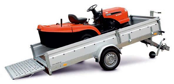 MU.T with rope winch - an ideal transporter for snowmobiles easy loading through divided side