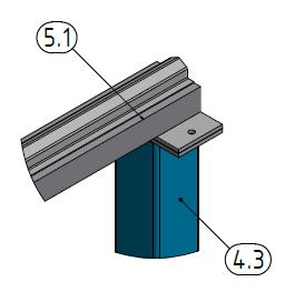 First, the ridge crossbar for the trapezoid plate (Item 4.3) is mounted on both ridge wall supports (Item 4.3) with the foot plates as shown in figure 38.