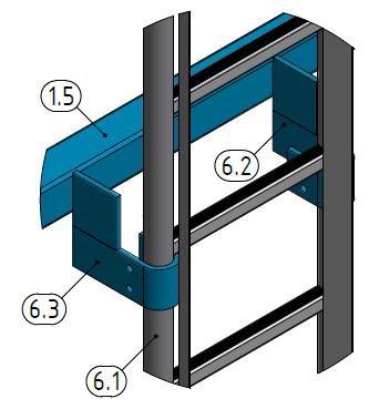 Once this is done, attach the ladder holding bracket to the longitudinal framework with entry (Item 1.5). And close the connection completely.