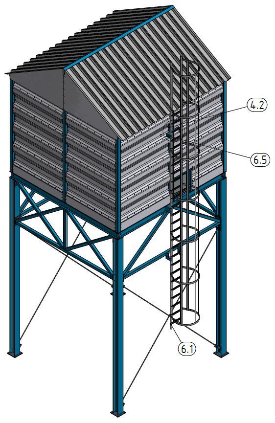 Both ladder holding brackets (Item 6.2) are welded to the upper cross-beam of the longitudinal framework with entry (Item 1.5) as can be seen in figure 56.